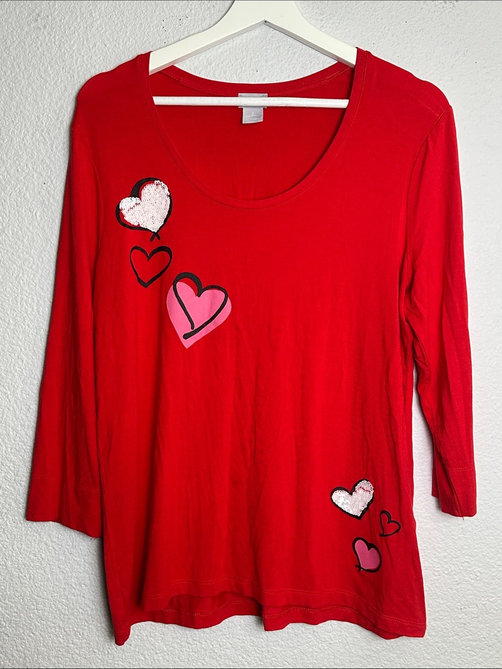 Chico’s Red Heart Top Sequins Stretchy Valentines Womens Size Large